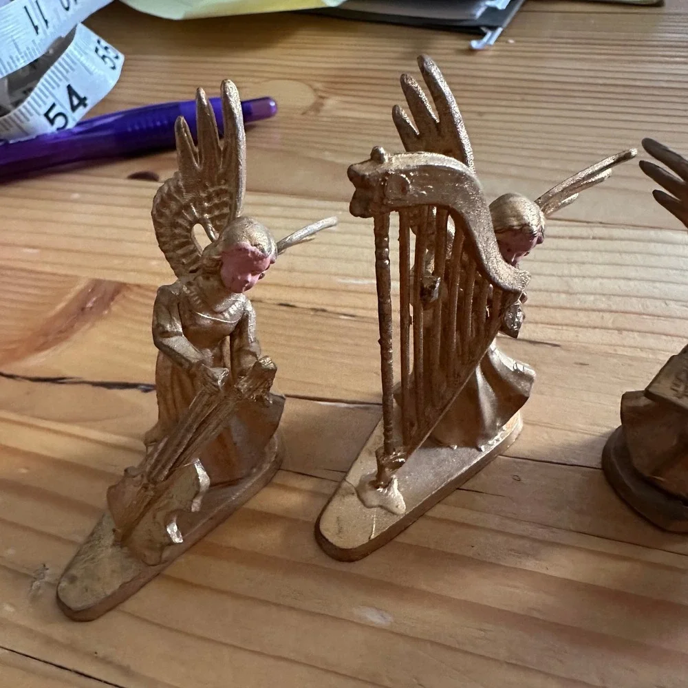 Vintage Gold Plastic Angel Figurines Set of 5 Made in Hong Kong Christmas 2 Inch